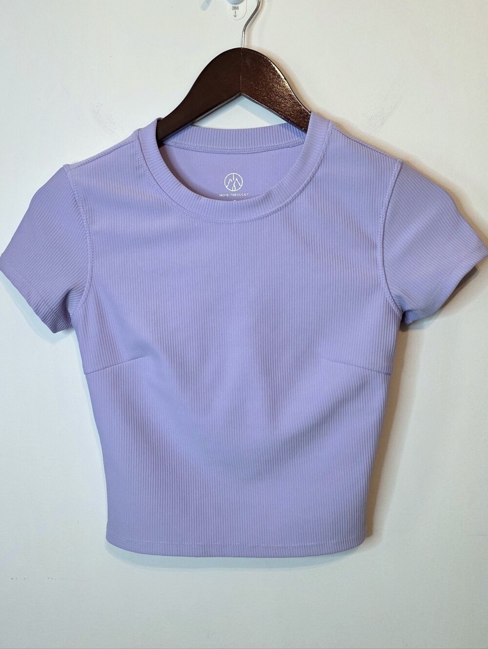 Move Theology Purple Ribbed Cropped Top Built-in-Bra Removable Pads Size Small
